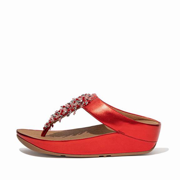 Sandales Entre-Doigts Femme Fitflop Rumba Faux Cuir Rouge (FBW849125)